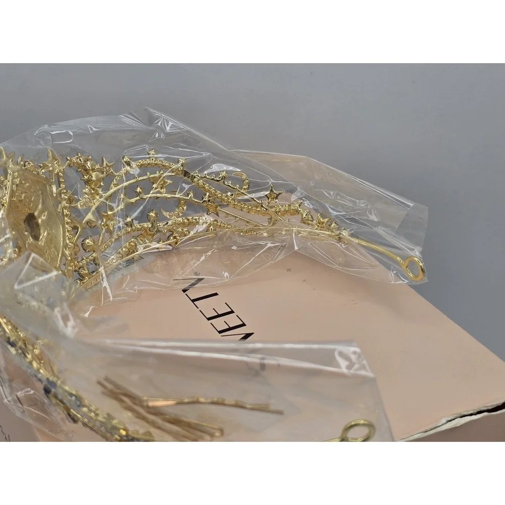 NEW SWEETV Zodiac Crown/Tiara - Gold/Silver/Aqua/Blue - Symbol‎ Taurus